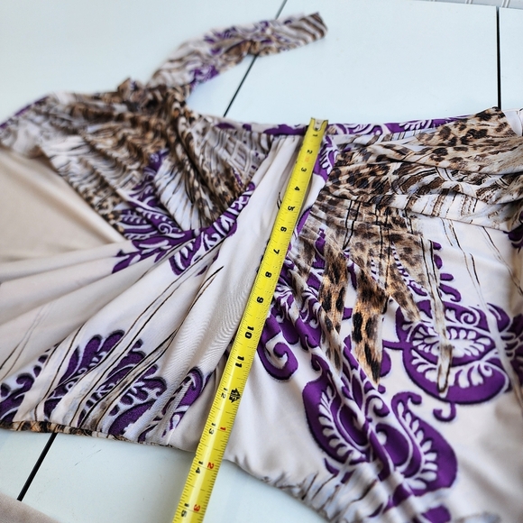 Boston Proper Dress Paisley Leopard Floral Purple Tan Stretch Faux Wrap Zip 6 - Picture 11 of 15
